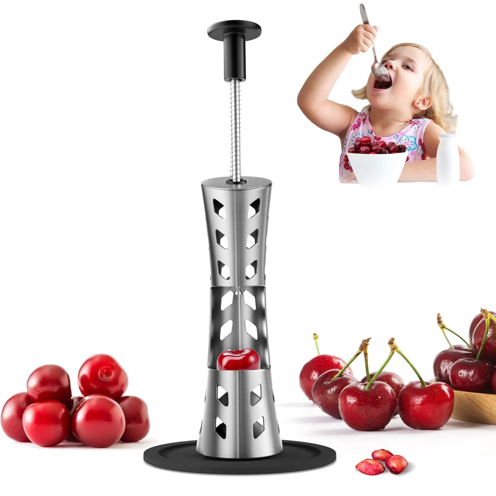 Cherry Pitter Remover Tool - 304 Stainless Steel, Durable, Press Type for Eff...