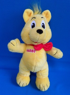 HARIBO 13'' / 32cm TEDDYBÄR   GELBE PLÜSCH-BETTDECKE   ROTE FLIEGE Stofftier
