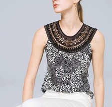 White House Black Market Embellished beaded Matte Jersey Halter-Neck Top Sz XS