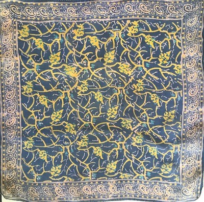 Vintage indische Seide Paisley Blumendruck Handarbeit Schal | Handgerollter Rand 22''
