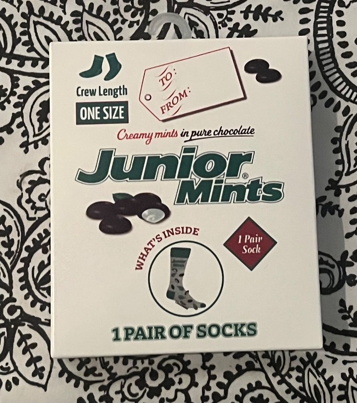 Junior Mints Candy New Pair Novelty Advertising Socks Crew Gift Box NEW