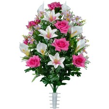 Artificial Silk Arrangement - Pink Roses, White Lily Calla Lilies Bouquet