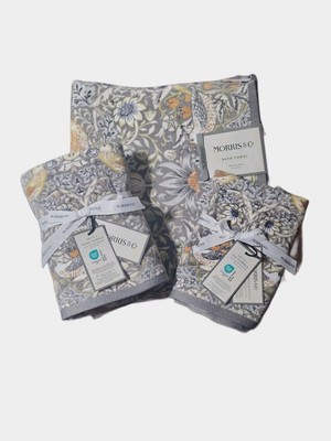6PC Morris & Co. Strawberry Thief Gray Velour 2 Bath 2 Hand 2 Tip Towels Set NWT
