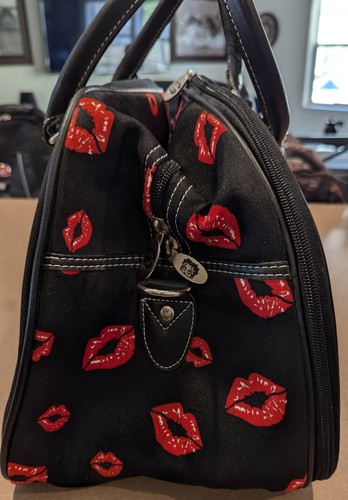 Betty Boop Cartoon Travel Duffel Bag 2008 Puppy Pudgy Hearts Red Black w/Strap - Picture 4 of 24