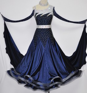 Details About Ballroom Competition Dance Dress Waltz Smooth Modern Navy Blue Gown Custom Made