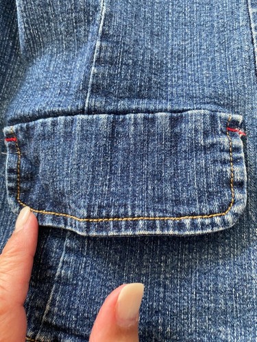 Village Jeans Womens Blue Denim Double Breasted Distressed Jacket Size 2X - Picture 5 of 9