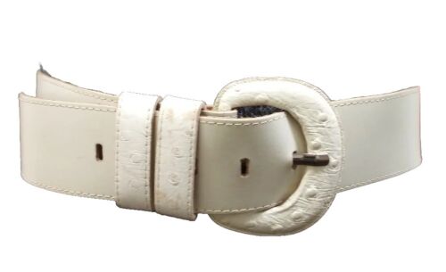 OFF WHITE Wide Belt M Croc Embossed 80s 90s CINCH Waist Vintage NEW WAVE Style