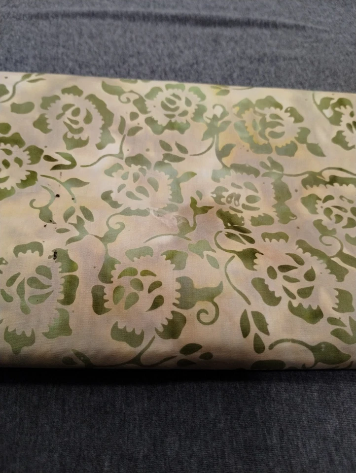 Batik Fabric 36" X 44" Tan Beige Brown Green Floral  Abstract New Never Used - Image 4 of 4