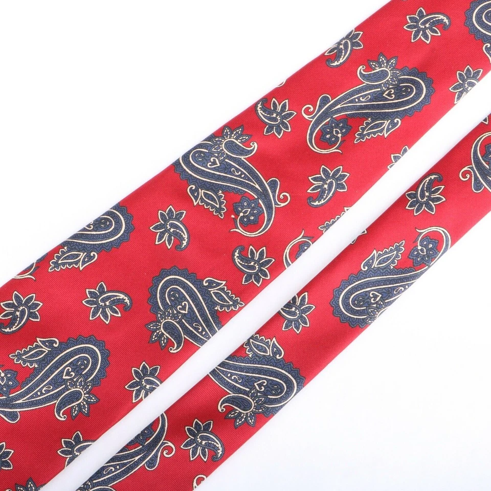 Corbata de seda Hardy Amies roja azul con estampado de cachemira Foto 3 de 4
