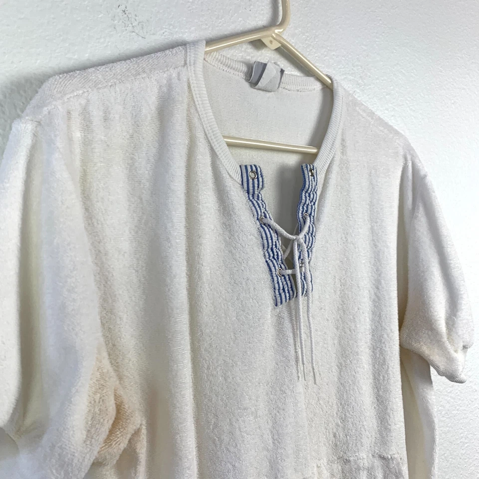 Camisa de rizo vintage años 80 Bill Blass blanca manga corta pecho 40" mediana Foto 3 de 4