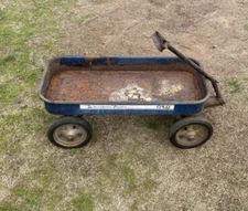 Rare Vintage Antique Western Flyer Champ Blue Metal Pull Wagon 1950's Original