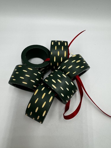 Set Of 6 Green Wood Napkin Holder Christmas Dining Table Ware - Picture 5 of 5