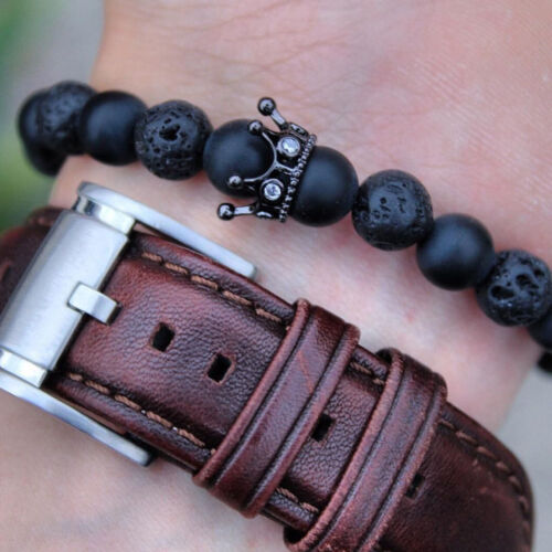 Precioso Brazalete de Cuentas de Cobre Corona Piedra Natural Negro Mate Mate Dije Para Hombre Circonio Circonio - Imagen 31 de 73
