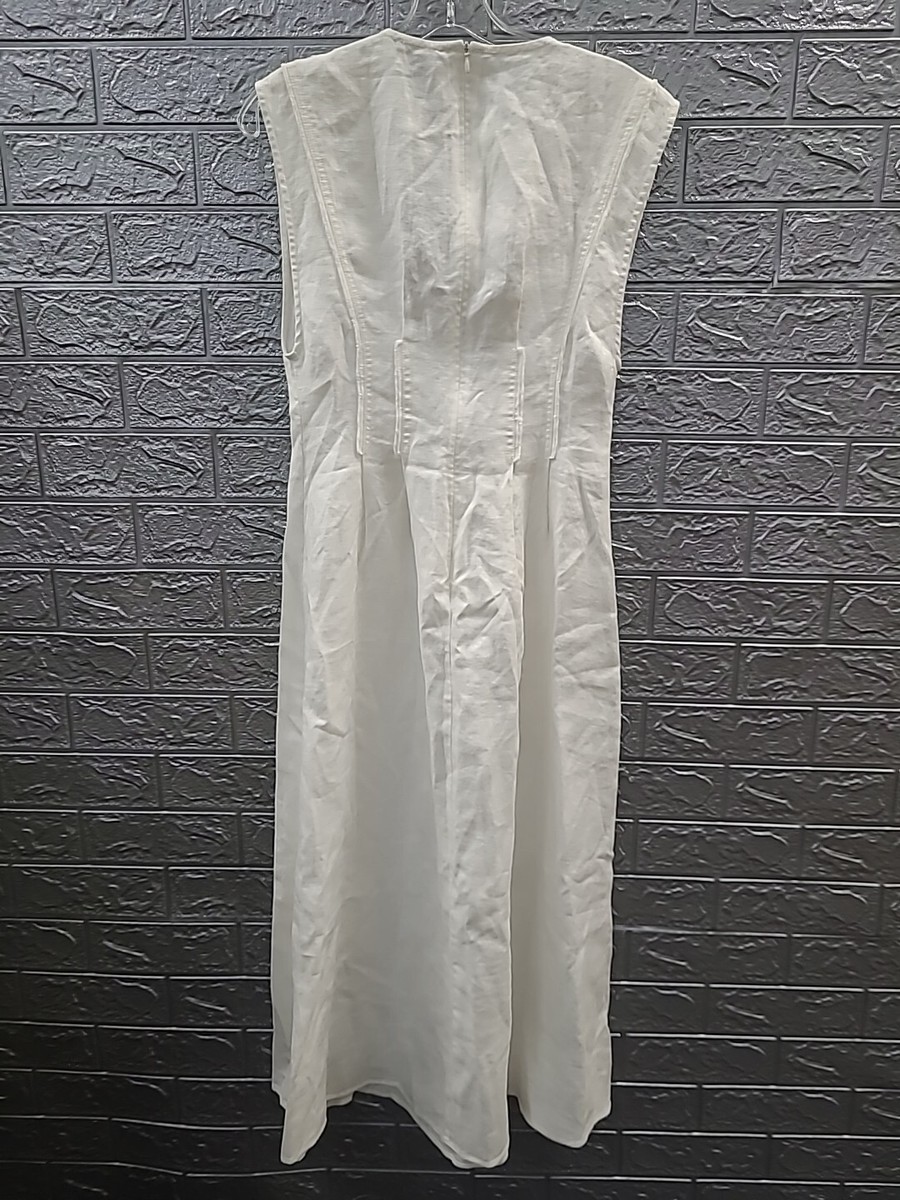 New Massimo Dutti 100% White Linen Sheath Topstitching Midi