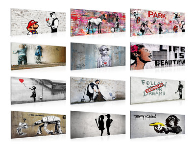Wandbilder XXL Banksy Street Art Collage Bilder 100x40 cm Loft Deko