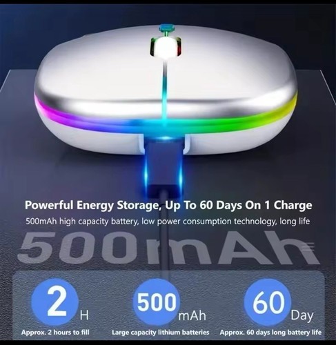 Wireless Mouse Bluetooth and 2.4GHz Dual Modes Rechargeable RGB Ergonomic Silent - Picture 3 of 5