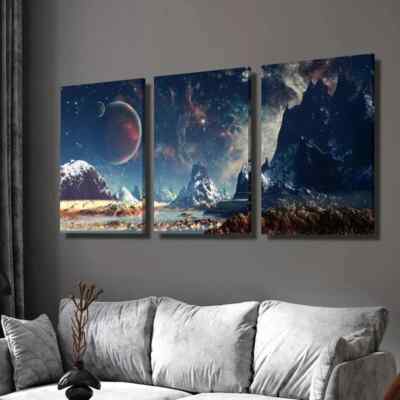 3pcs Fantasy Sci Fi Outer Space Landscape Wall Art Canvas Framed 50x70cm