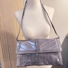 Vintage EELSKIN gray Clutch Shoulder evening bag  Detachable Strap 12x7"Korea
