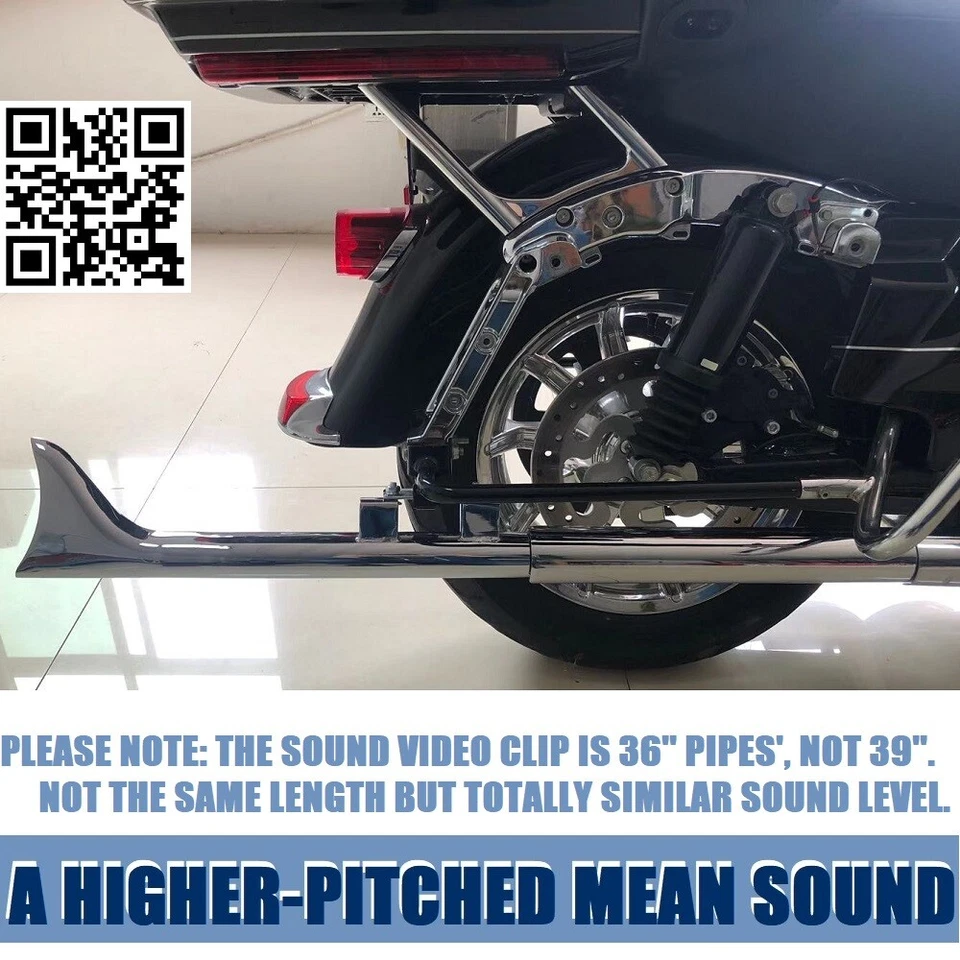 39”Fishtail Exhaust Pipe Slip Ons for Harley Touring Road King 1995-2016 Chrome - Image 2 of 4