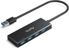 USB 3.0 Hub,4 Port Splitter Extender Portable Adapter 1 Feet, Black 