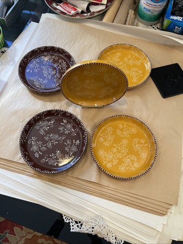 Temptations By Tara Floral Lace Chocolate Brown/yellow 8” Plate Set Of 5 - Picture 3 of 13