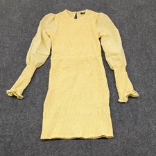 Nasty Gal Mini Dress Womens US 2 Yellow Sheer Puff Sleeve Ruffle Cuff Dress
