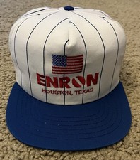 Vintage 1980s Enron Houston TX Pinstripe White Snapback Hat Made In USA