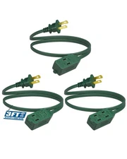 DEWENWILS 3-Pack 3ft 16AWG Extension Cord Multiple Outlets 2-Prong Green