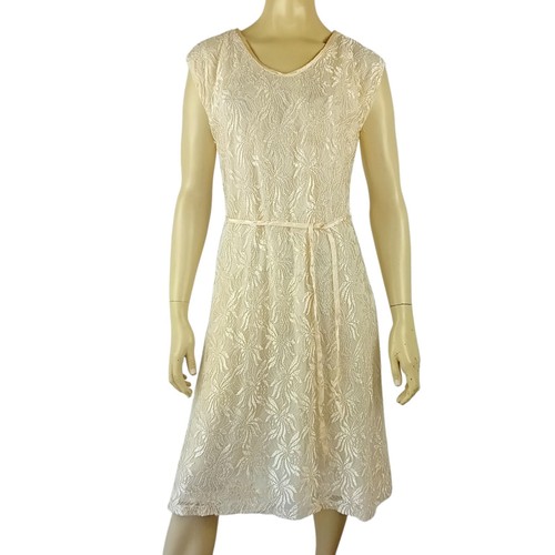 HABE GARMENTS vintage ladies size 12 dress + bolero cream lace shift wedding - Picture 2 of 16