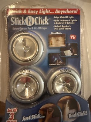 LED Lights Ontel Stick N Click Peel & Stick Bright White LED Quick & Easy 3 PK