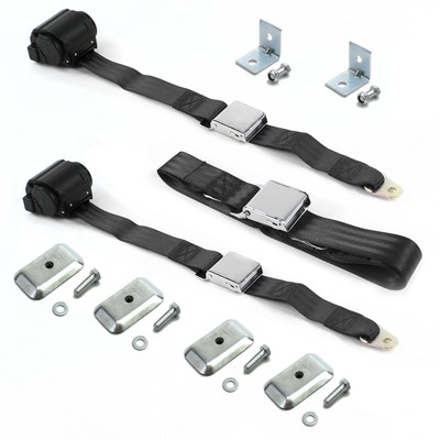 Ford Mustang 1979 - 1993v Airplane 2pt Black Retractable Bench Seat Belt Kit w/ 