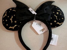 Disney Parks 2026 Halloween Bat Bow Black and Gold Bats Ears Headband New