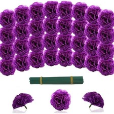 Artificial Marigold Flowers with Stems, 60 Pcs, Purple Flowers