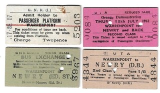 Railway Tickets Ireland 4 No. G N R & U T A WARRENPOINT to NEWRY Bus Exchange