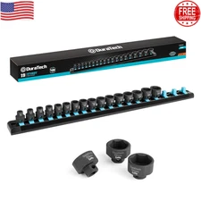 DURATECH 3/8" Drive Stubby Impact Socket Set, Low Profile Impact Sockets, 19-Pie