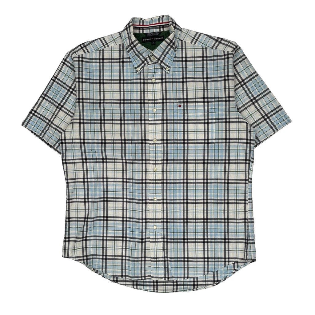 Tommy Hilfiger Checked Short Sleeve Shirt - Large Blue Cotton
