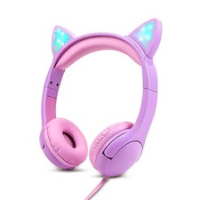 Kids Headphones, Safe 85db Volume Control Light Up Cat Ear Headphones for iPa...