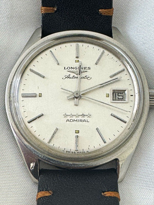 Longines Admiral Men's Automatic Silver Dial Date Silver Case Black Leather