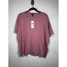 Eileen Fisher Crew Neck Boxy Tee Top Mauve Pink Purple Sz M Short Sleeve