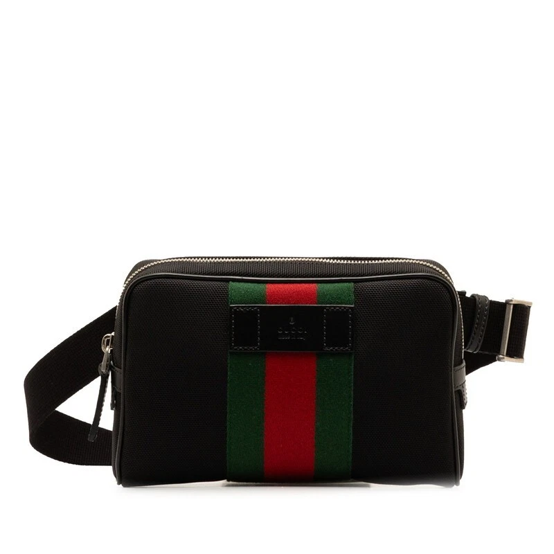 Gucci KWTKN Sherry Line Waist Pouch Body Bag 630919 Black Red Canvas Leather W