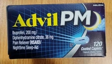Advil PM Pain Reliever & Nighttime Sleep Aid, Pain Medicine 120Ct EXP 03/2026+