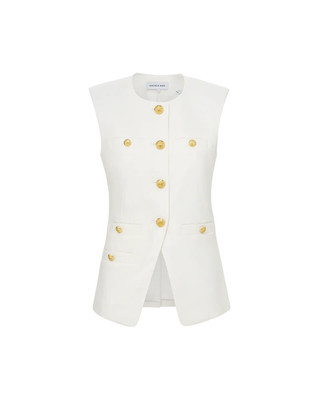 NEW, Veronica Beard Tamara Linen Vest Off-white Size 14 #SJ2055
