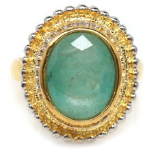 925 Sterling Silver 10 x 13 mm. Green Emerald Statement Ring Size 7