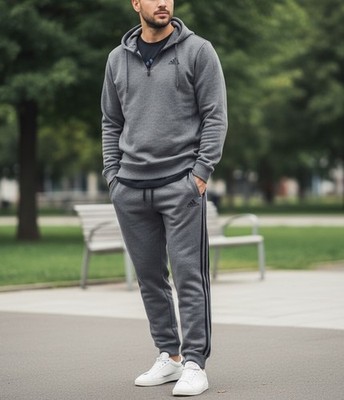 Adidas Essentials Y2K Mens 3-Stripes Fleece Heather Gray Sweatpants Medium