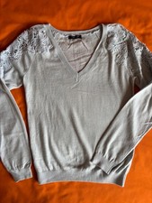 Guess Marciano floral mesh shoulder light blue V-neck Sweater Sz S wears as M