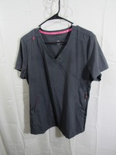 koi Scrub Top Size Slim Fit L Gray V Neck Short Sleeve Pockets