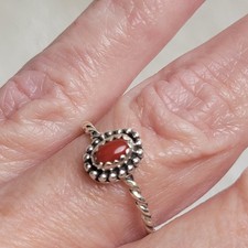 Red Coral Sawtooth 925 Sterling Silver Ring With Twisted Rope Band Size 6