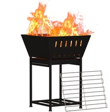 Wood Burning Fire Pit for Outside - 24 Inch Outdoor Fire Pit with Grill, 2-in...