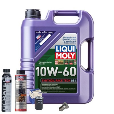 Motoröl 10W60 LIQUI MOLY 5L+MAHLE Ölfilter+Spülung+Cera Tec+Ölablassschraube