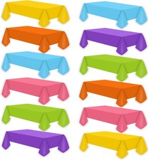 12 Pcs Assorted Color Plastic Tablecloths Disposable Rectangle 54 x 108 Inch